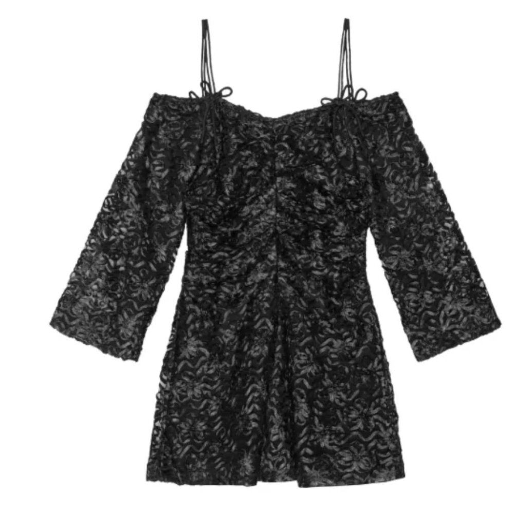 NWT Ganni Off-shoulder bow-pattern minidress